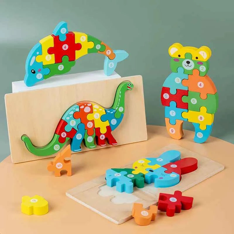 Puzzle 3D Animaux en bois Montessori – Logique, motricité et imagination !