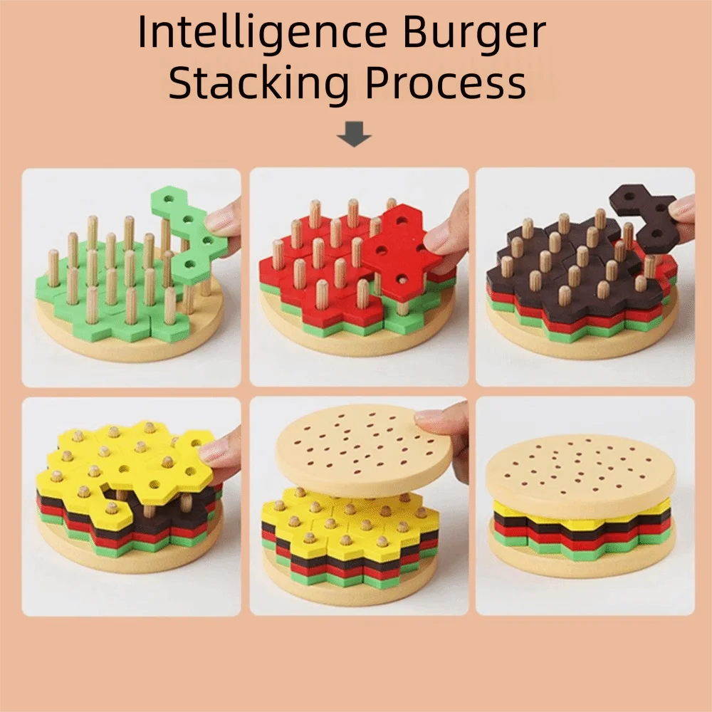Puzzle Hamburger Montessori – Jeu d’empilage éducatif en bois - Maison L&D