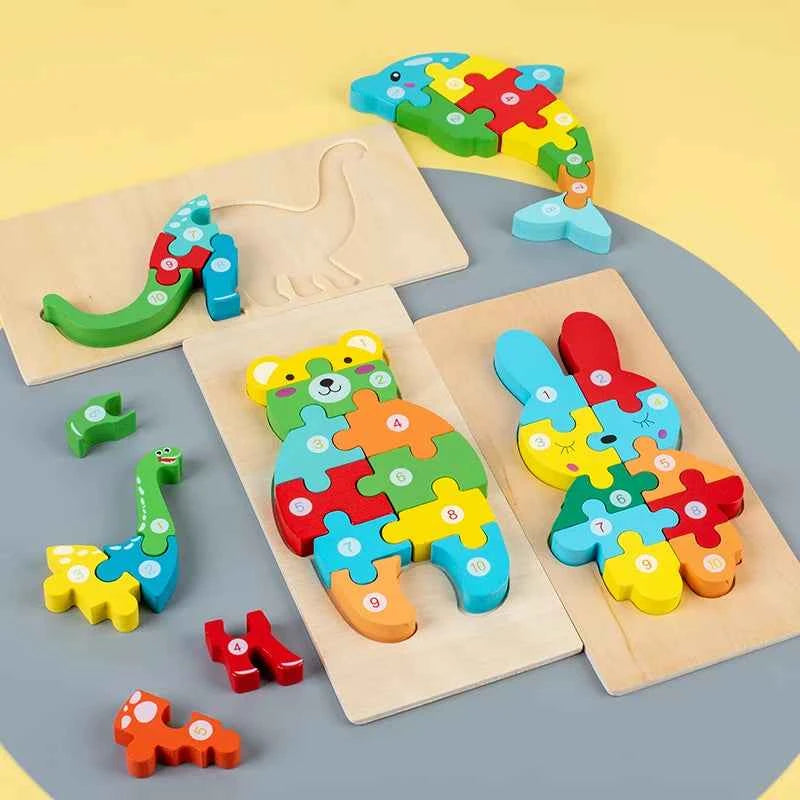Puzzle 3D Animaux en bois Montessori – Logique, motricité et imagination !