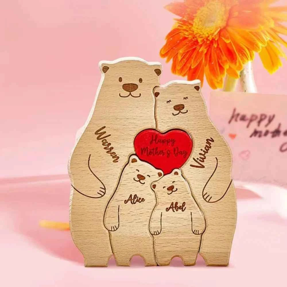 Puzzle Famille Ours Personnalisé – Cadeau Unique & Décoration Rustique