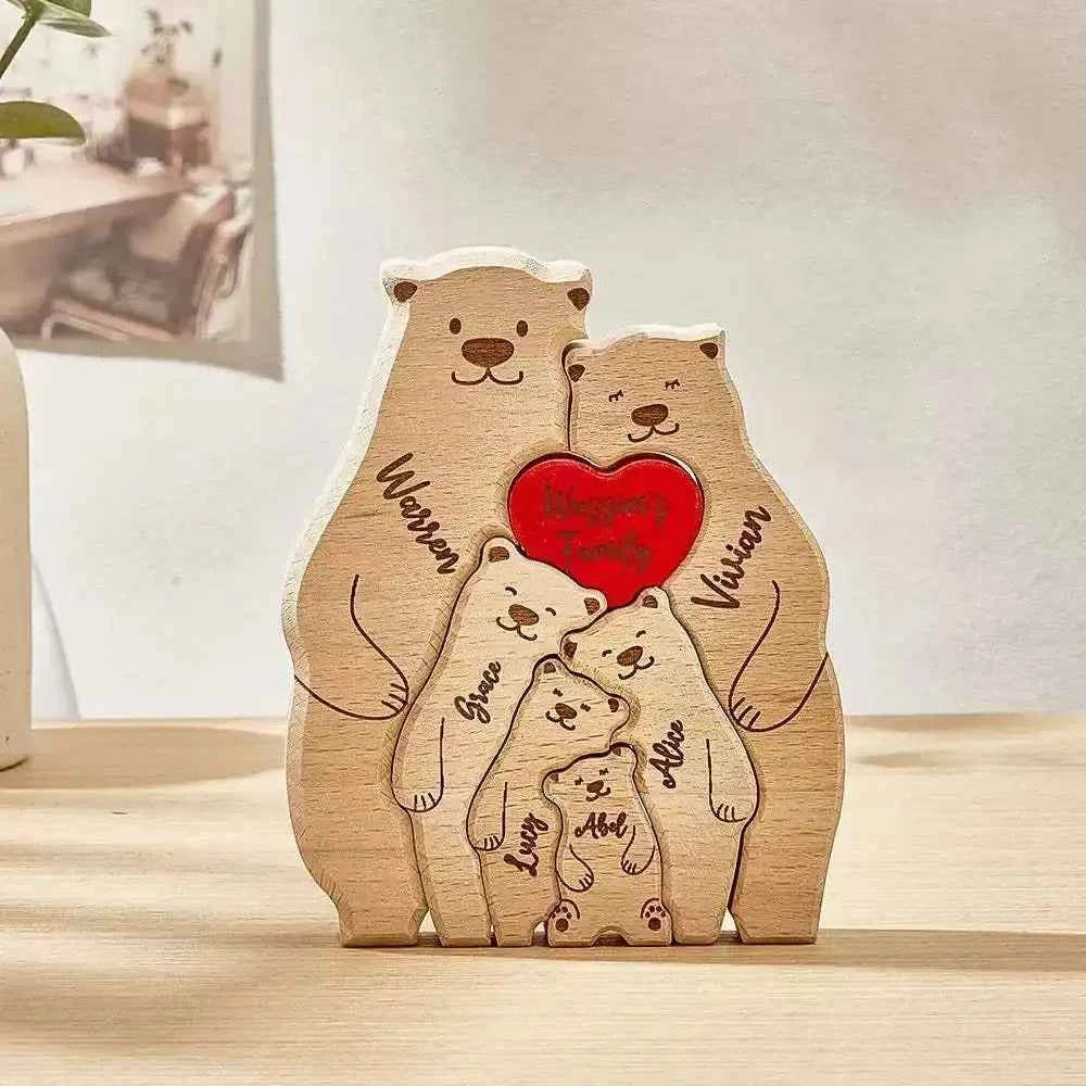 Puzzle Famille Ours Personnalisé – Cadeau Unique & Décoration Rustique