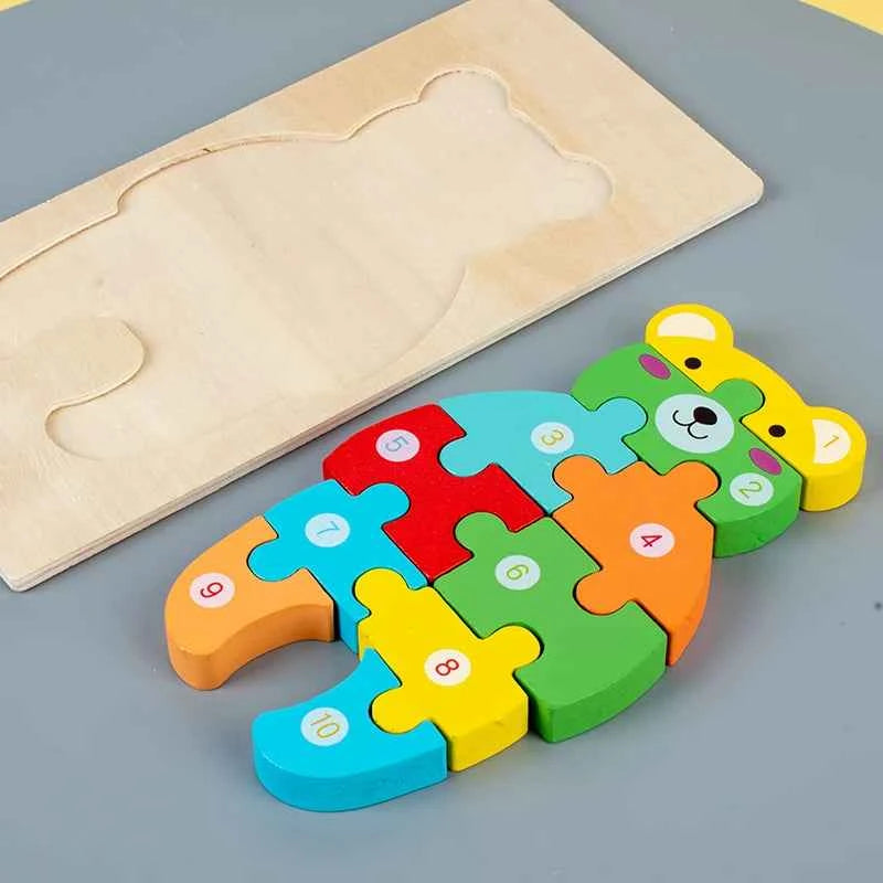 Puzzle 3D Animaux en bois Montessori – Logique, motricité et imagination !