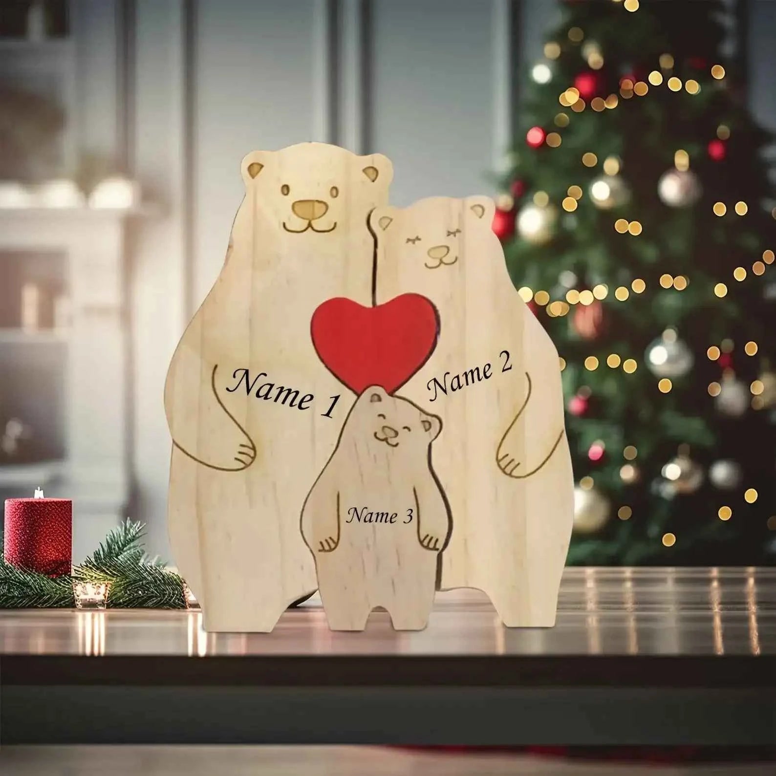 Puzzle Famille Ours Personnalisé – Cadeau Unique & Décoration Rustique