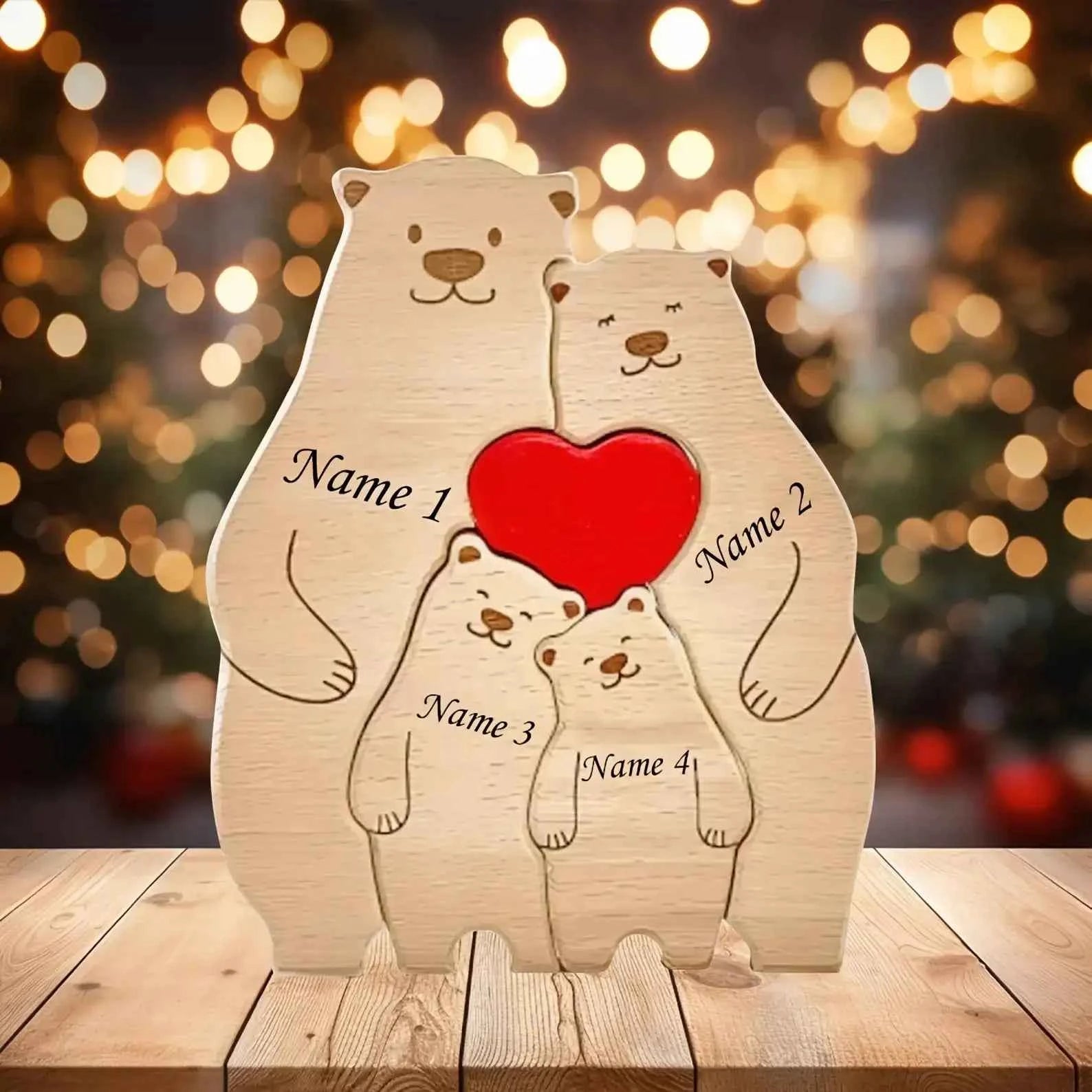 Puzzle Famille Ours Personnalisé – Cadeau Unique & Décoration Rustique