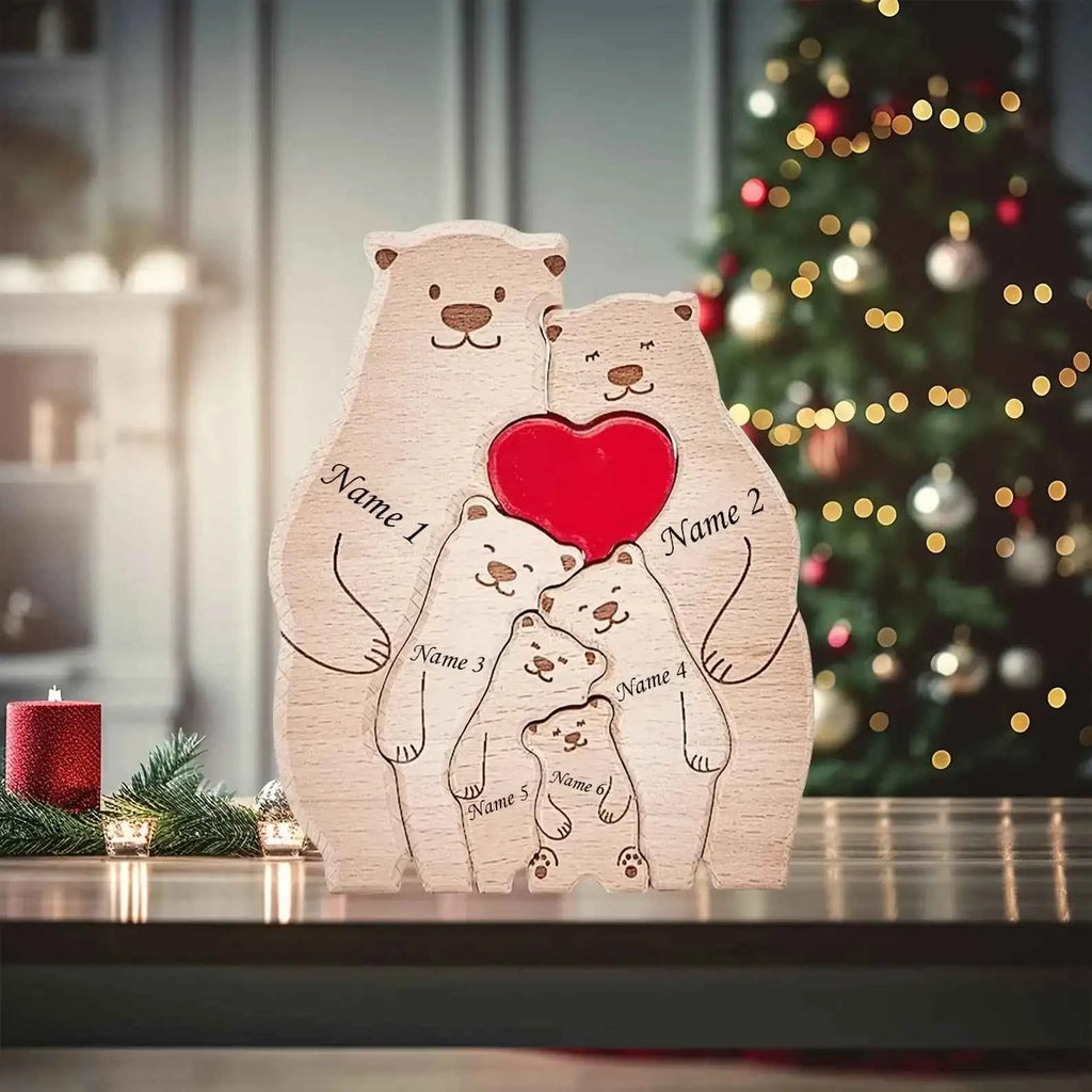 Puzzle Famille Ours Personnalisé – Cadeau Unique & Décoration Rustique
