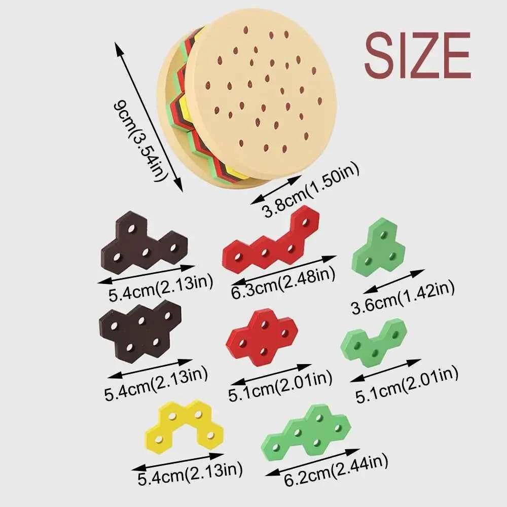 Puzzle Hamburger Montessori – Jeu d’empilage éducatif en bois