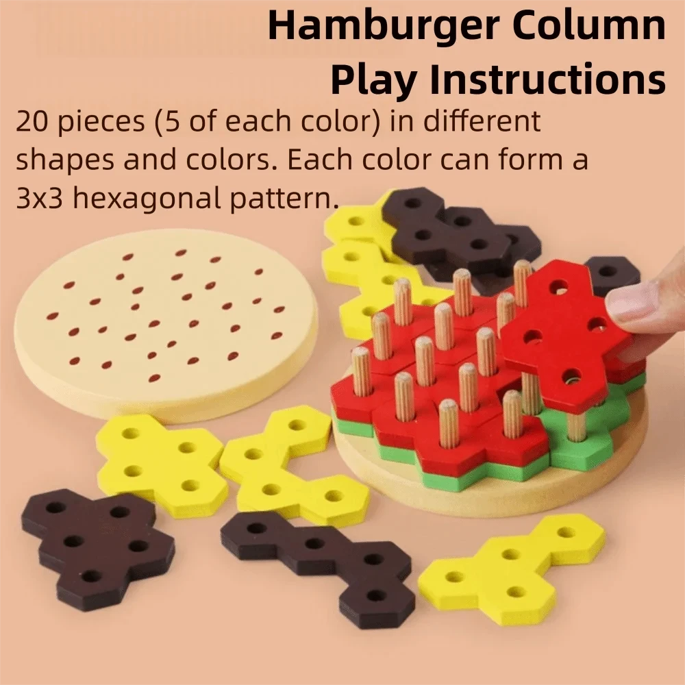 Puzzle Hamburger Montessori – Jeu d’empilage éducatif en bois