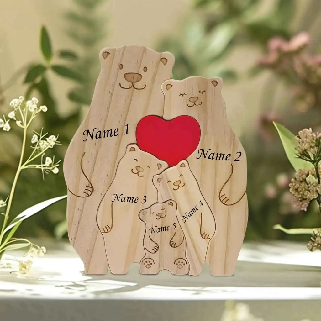 Puzzle Famille Ours Personnalisé – Cadeau Unique & Décoration Rustique
