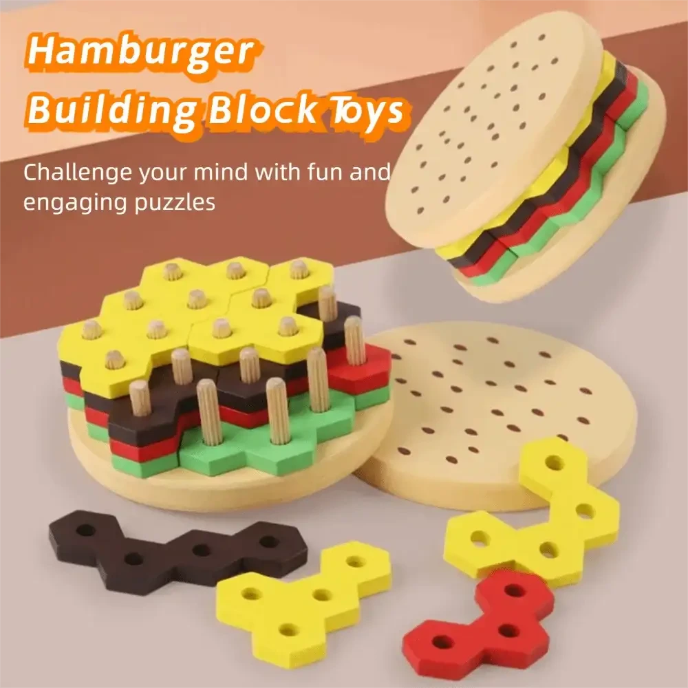 Puzzle Hamburger Montessori – Jeu d’empilage éducatif en bois