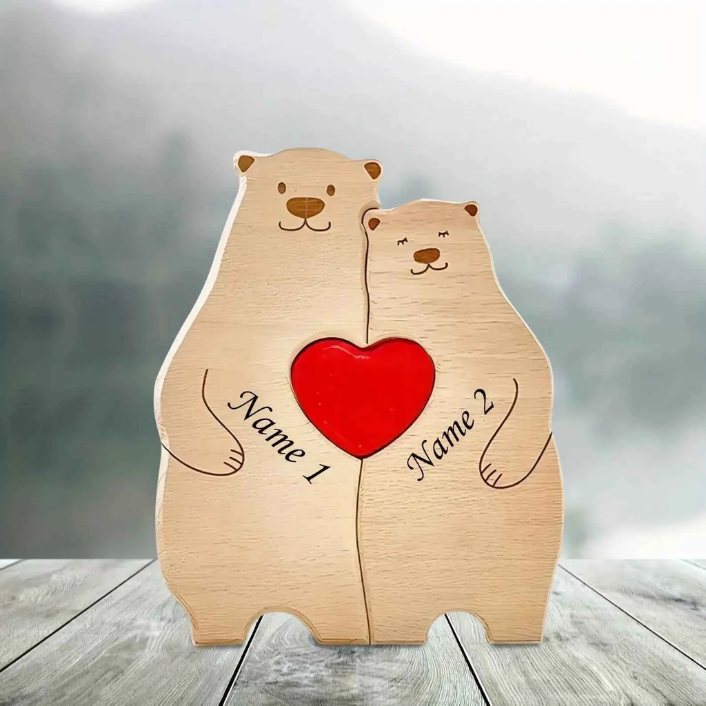 Puzzle Famille Ours Personnalisé – Cadeau Unique & Décoration Rustique