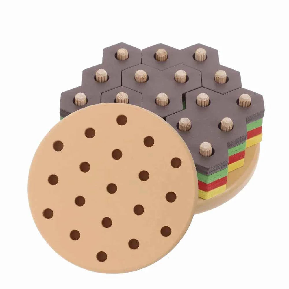 Puzzle Hamburger Montessori – Jeu d’empilage éducatif en bois