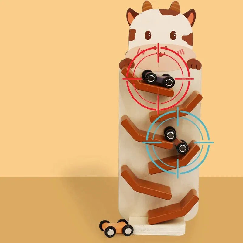 Jouet Voiture à Glissière en Bois, Animaux (Lion, Bœuf, Pingouin)