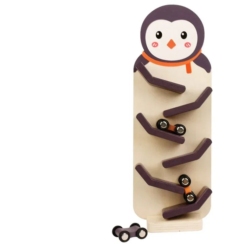 Jouet Voiture à Glissière en Bois, Animaux (Lion, Bœuf, Pingouin)